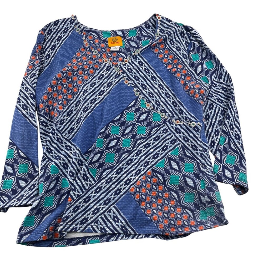 Ruby Rd. Womens Long Sleeve‎ Geometric Print Tunic Top size Medium